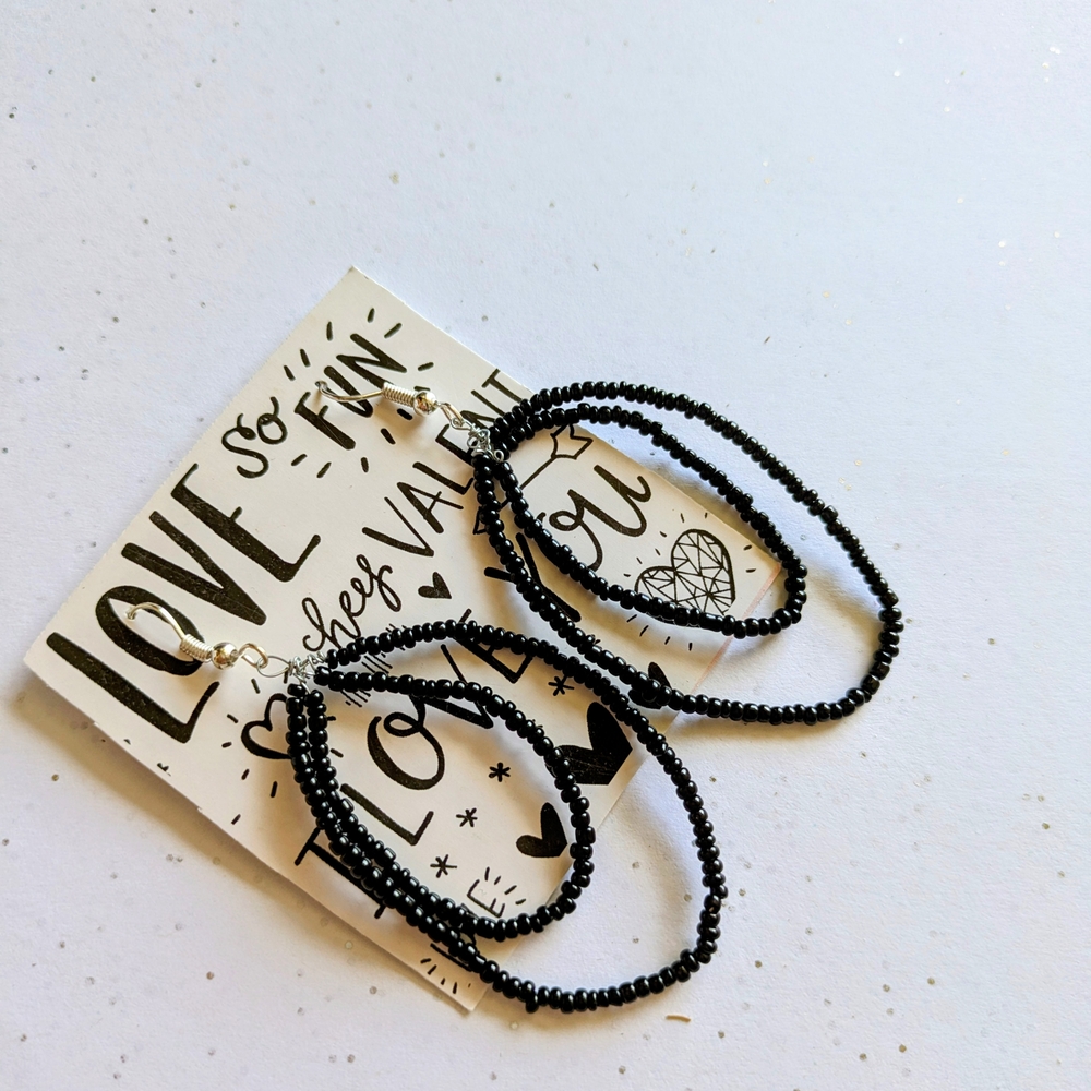 Black Seed Bead Hoop Earrings
